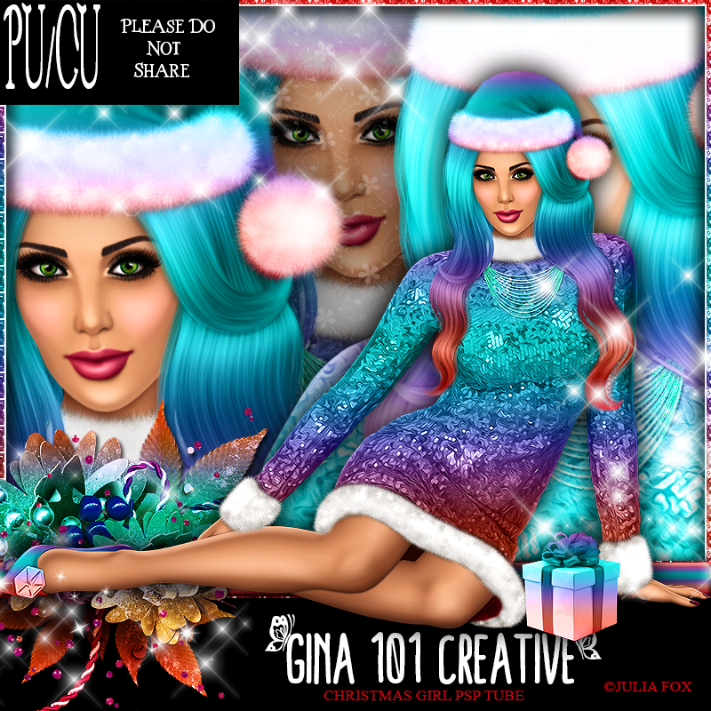 CU/PU Julia Fox Christmas Girl Soft Candy/Aqua PSP Tube - Click Image to Close